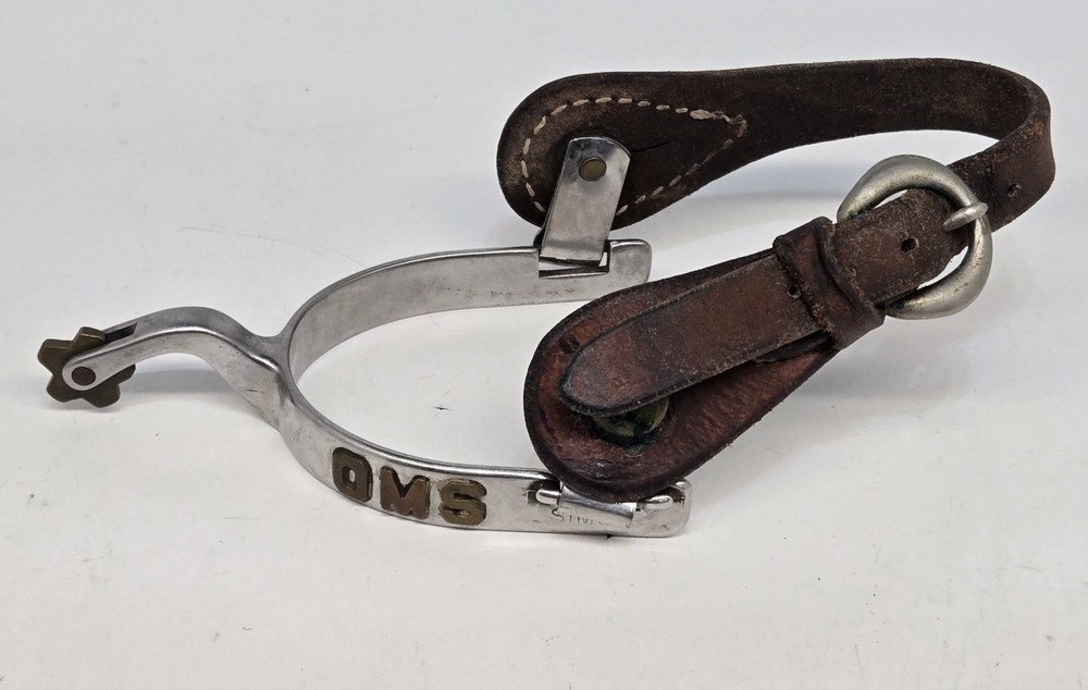 SIMS Western Spur Single Silver Tone w Leather Strap 160 Vintage Personalized