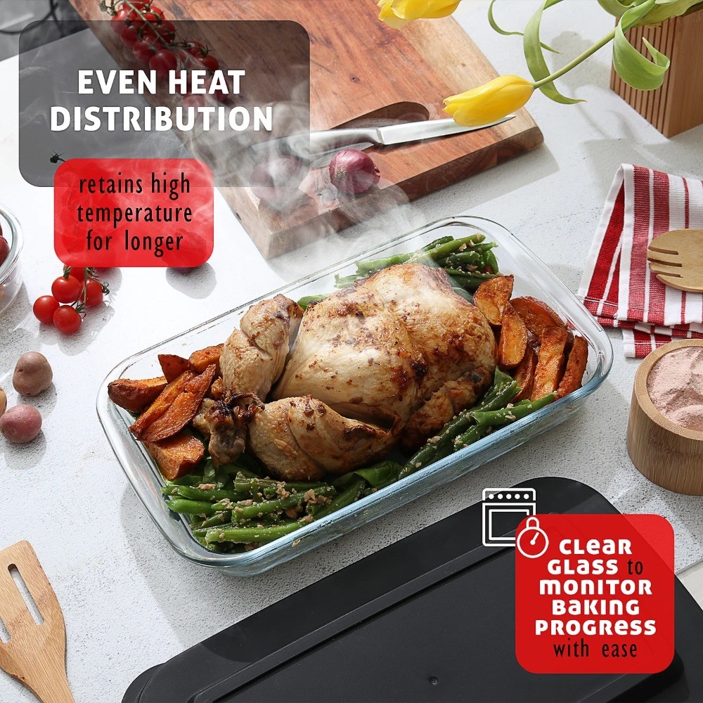 LammaLoe Glass Baking Dish Set, 8 Pc, Deep Casserole, Lids, Rectangular​