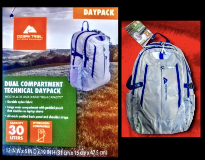 Ozark trail backpack dual compartment technical daypack 30 liters, high capacity