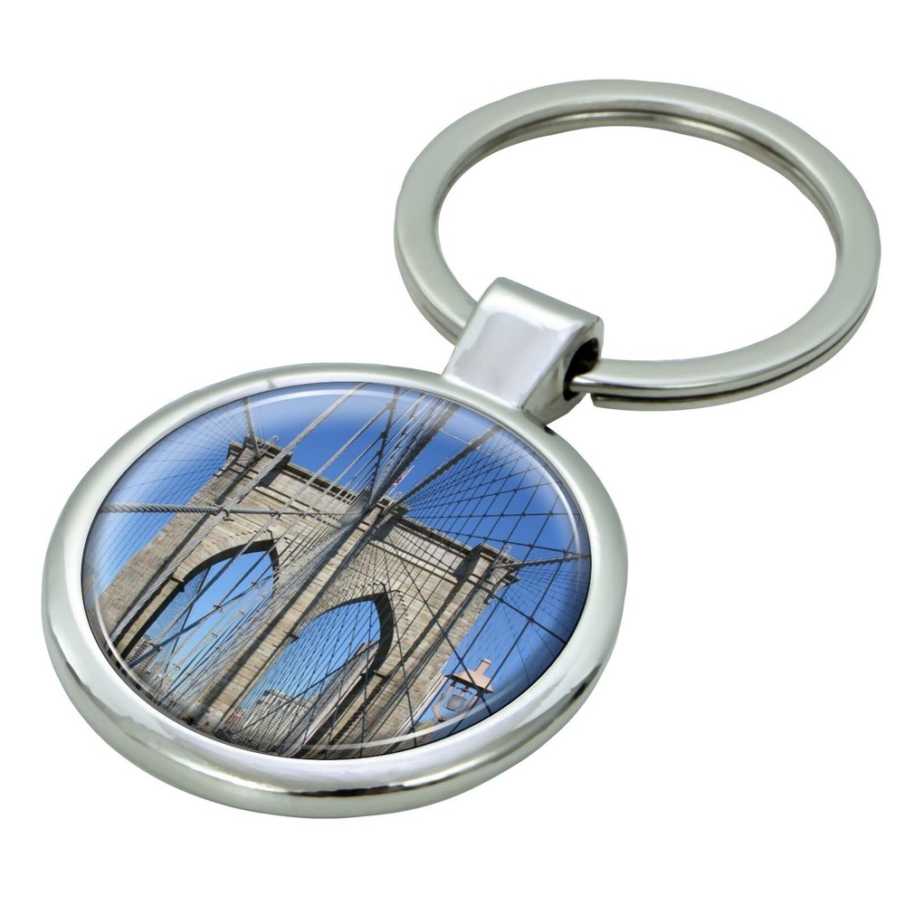 Brooklyn Bridge Keychain with Epoxy Dome and Metal Keyring