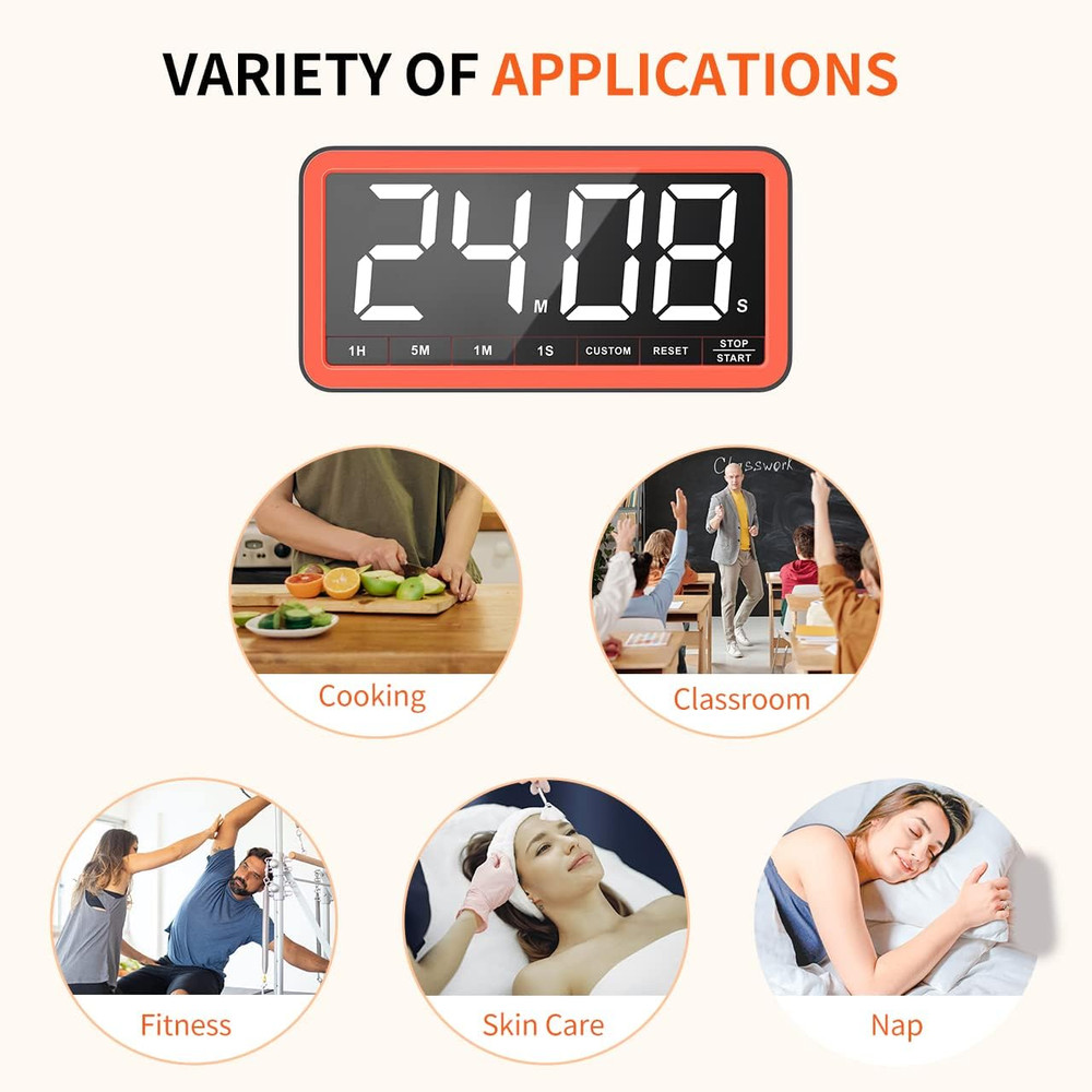 Digital Kitchen Timer with 7.8” Extra Large Display, Magnetic LED, with 3 Bright
