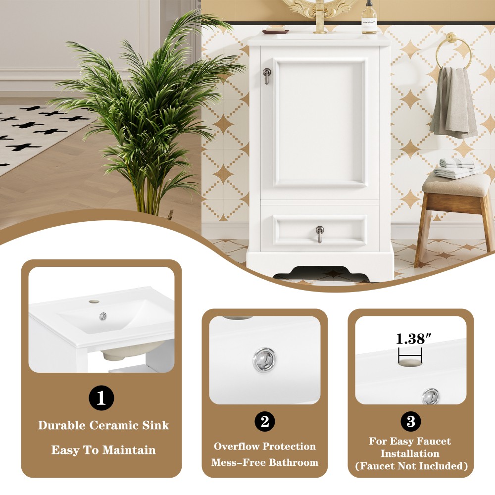 Modern 20" Bathroom Vanity with Ceramic Sink, Soft Close Door, Adjustable Shelf