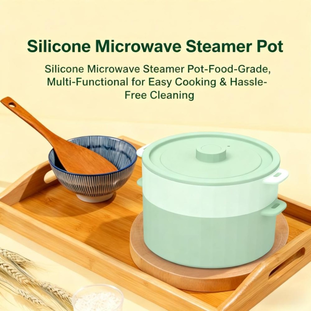 2-Tier Silicone Microwave Steamer, Divided Compartments with Lid, Stackable F...