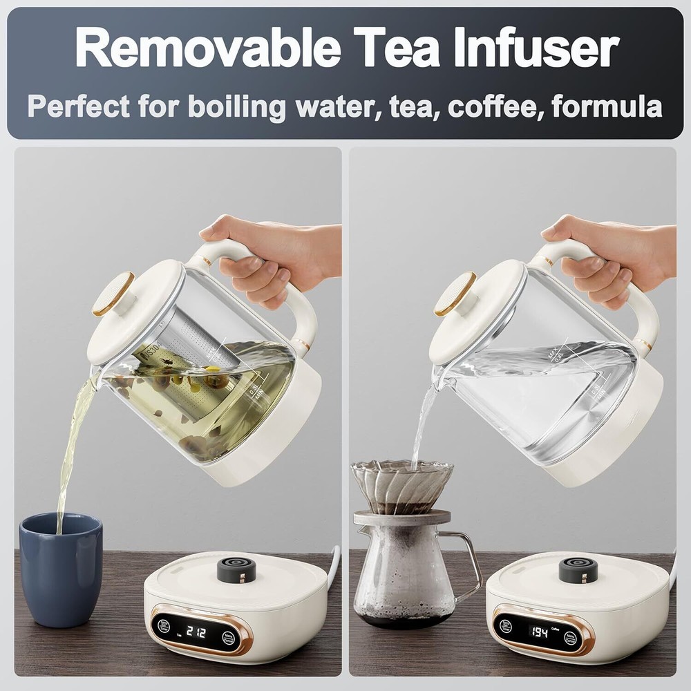 Electric Tea Kettle, 11 Temperature Control & 4 Presets Glass Kettle