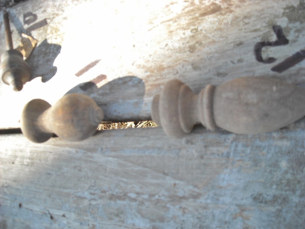 Thirty Five Small Wood & Brass Mostly Finial Type Spindles