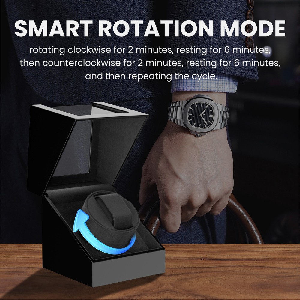 Automatic Rotation Single Watch Winder Storage Display Case Box Gift Quiet Black