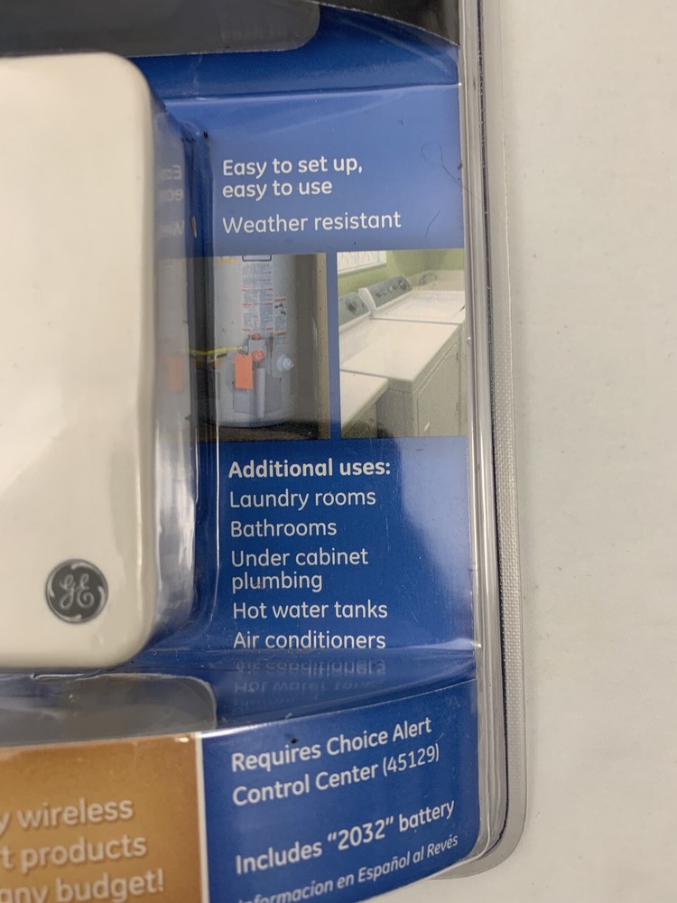 GE Choice Alert 45133 Wireless Water Leak Sensor Alarm System New