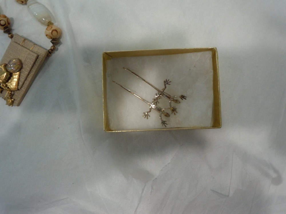 Vintage Dimensional Gecko Lizard 925 Silver Earrings
