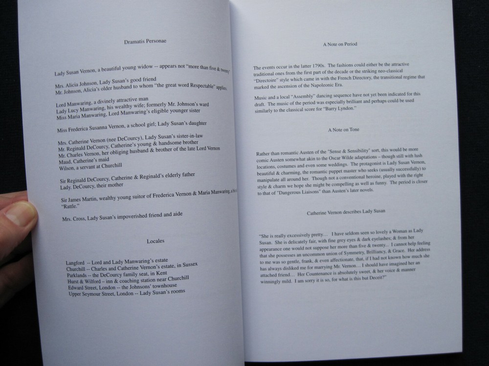LOVE & FRIENDSHIP - AMPAS - OSCAR CONSIDERATION SCRIPT, 1st Edition