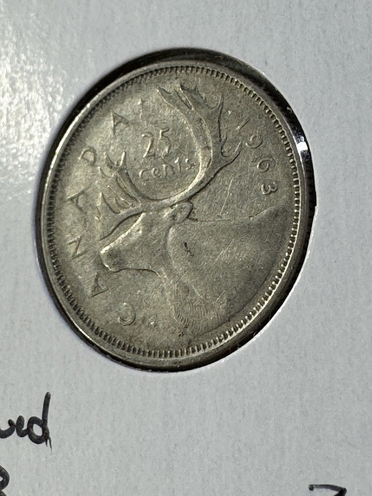 1963 Canada 25 Cents Silver Coin Cleaned