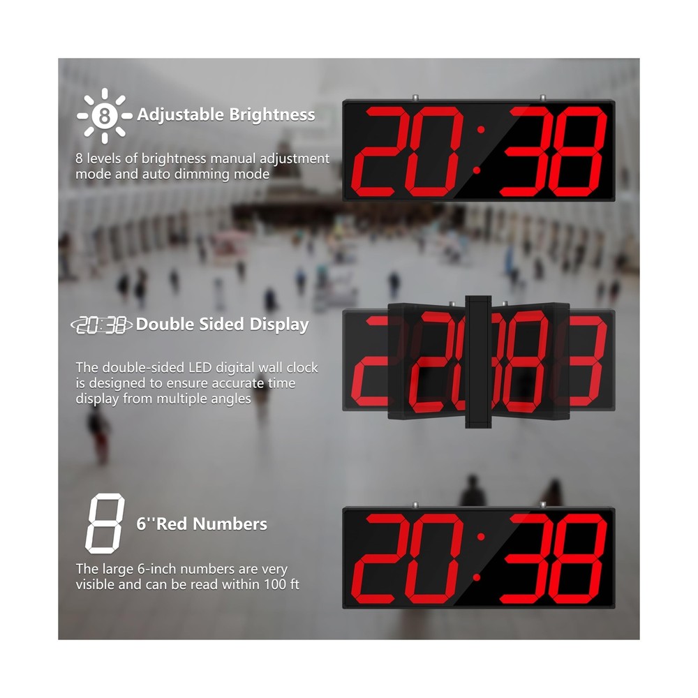 Digital Wall Clock with Double Sided Display, Large LED Clock with Timer,Alar...