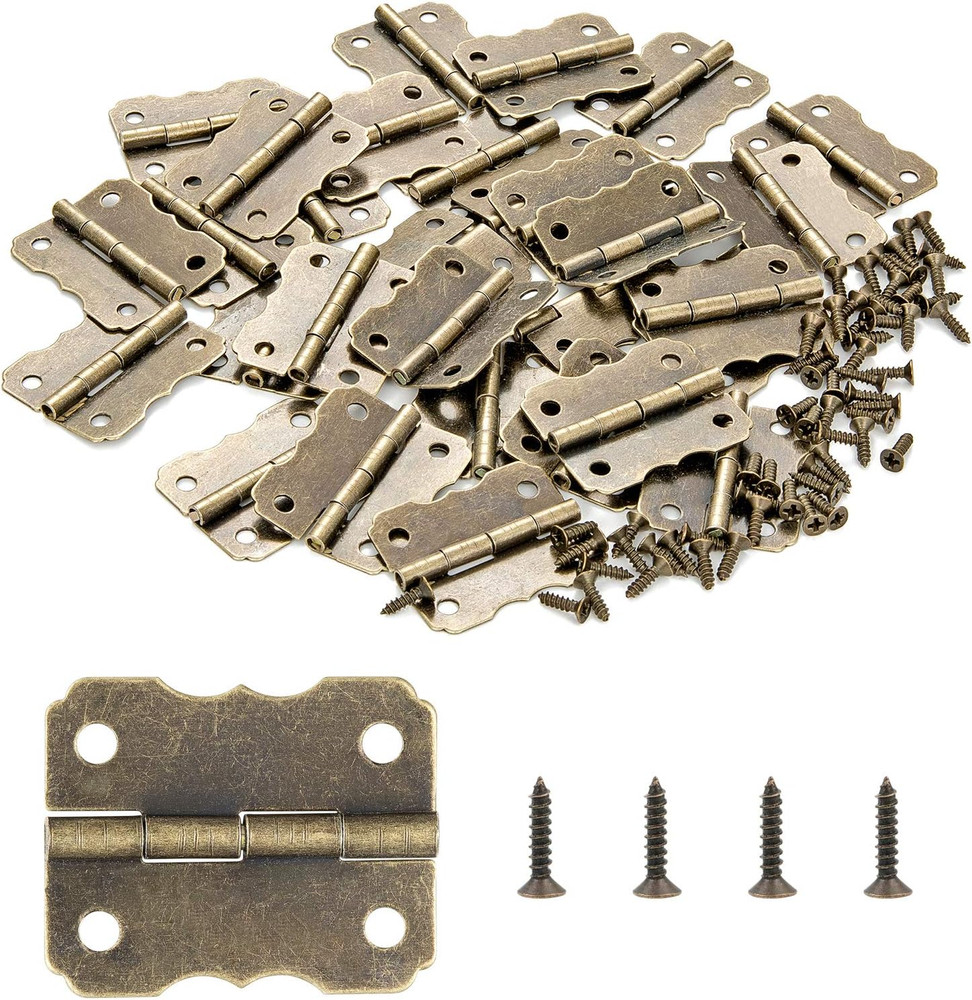 40 Pieces Mini Hinges for Crafts Bronze Engraving Design Replacement Cabinet