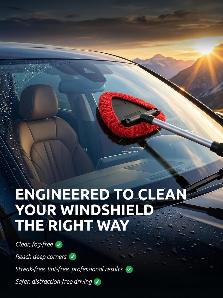 TAKAVU Windshield Window Cleaner Tool, Extendable Large, Black & Red
