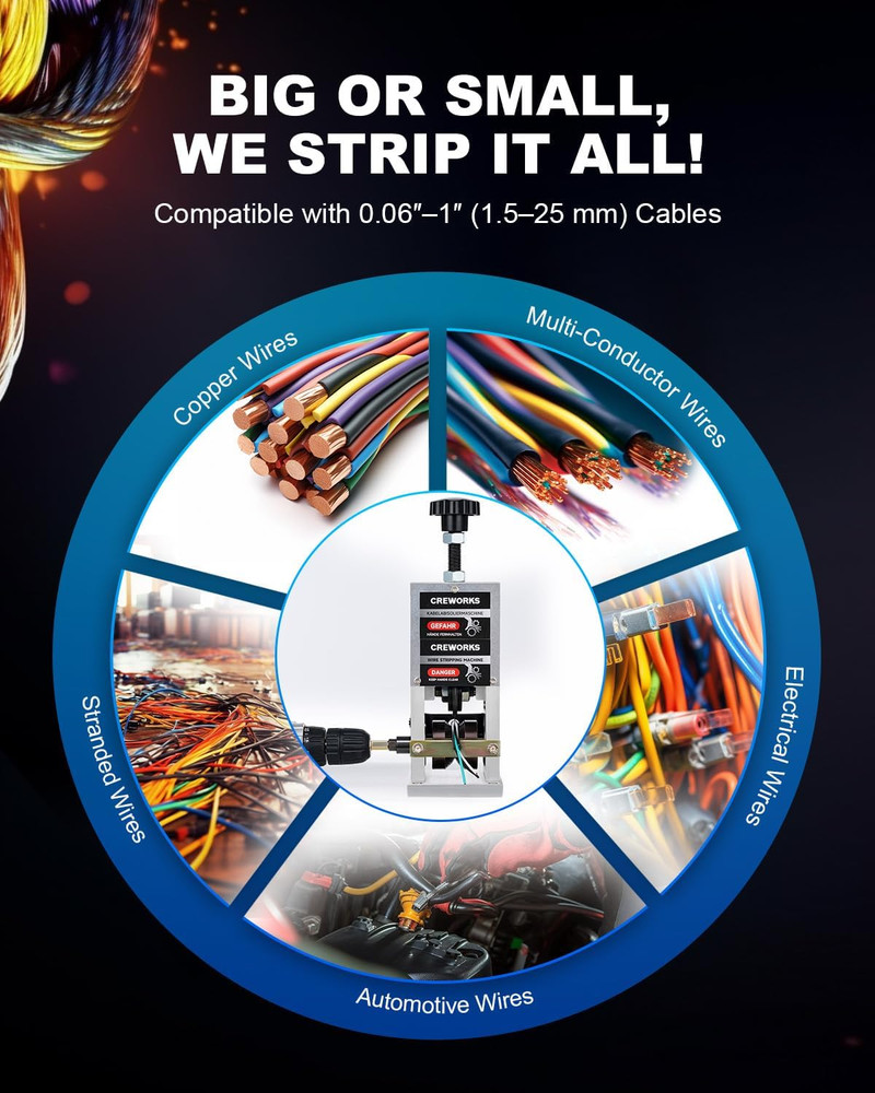 Manual Wire Stripper Machine, 0.06"-1" Wire Stripping Machine, Wire Stripping To