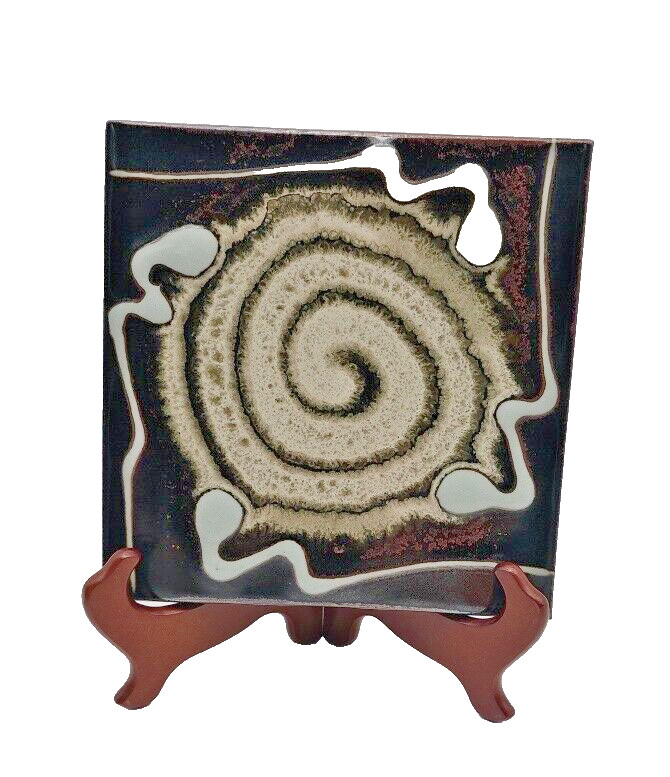 MCM Handpainted Ceramic Tile Spiral Abstract Design