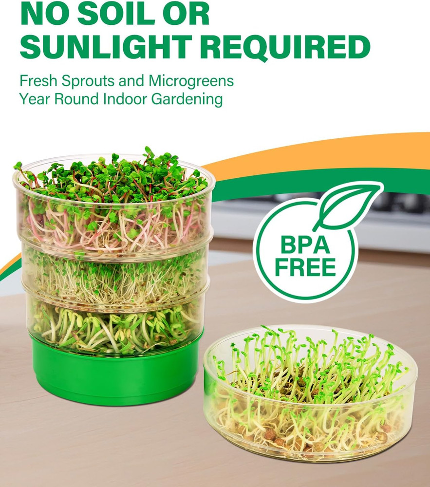 HK Stackable Seed Sprouting Kit, 4-Tier Microgreens Growing Kit with Drain Holes