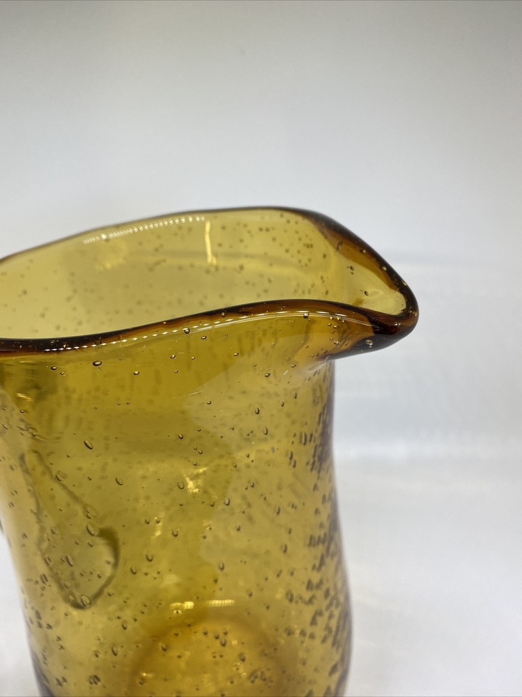 Amber Hand Blown Glass Pitcher with Applied Clear Glasa Handle