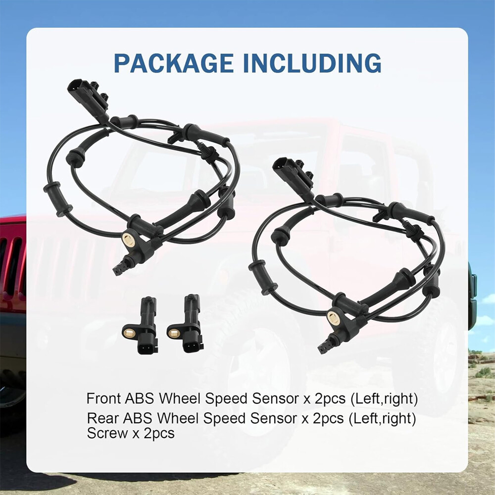 4 Pack Fits 2007-2016 Jeep Wrangler Front Rear Left Right ABS Wheel Speed Sensor