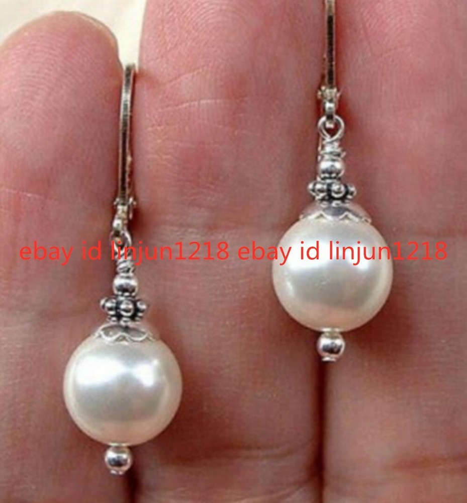 STERLING BALI WHITE SOUTH SEA SHELL PEARL LEAVERBACK DANGLE EARRING