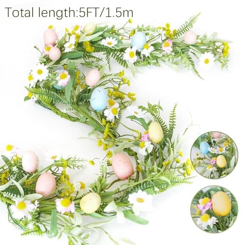 5FT Easter Garland Faux Spring Vine with Easter Eggs Berries for Rustic 1