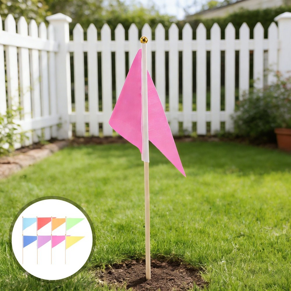 16pcs Garden Marking Flags - Small Triangular Yard Markers with Bamboo Sticks