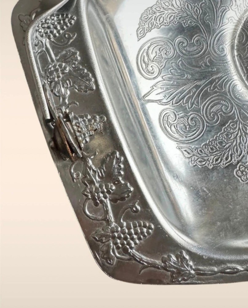 Vintage Silver-Plated Serving Basket with Grape Motif