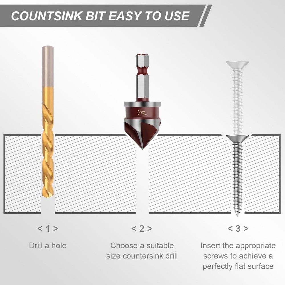 5PCS Countersink Drill Bit Set, 82 Degree HSS Counter Sink for...