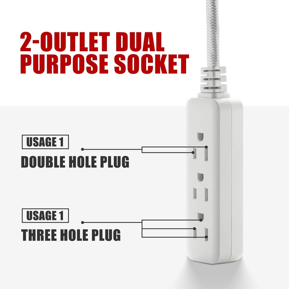 Indoor 3-Outlet 2ft , White