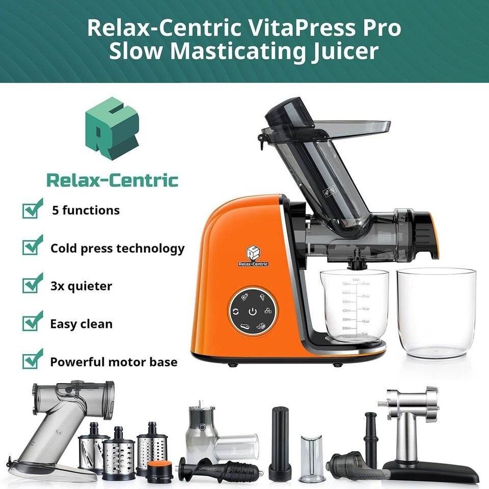 Relax-centric Juicer Machines, Slow Masticating Juicer Orange (Save 50%)