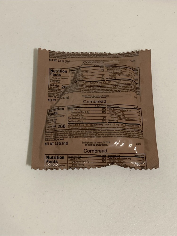 US Military MRE Cornbread Hunting Camping