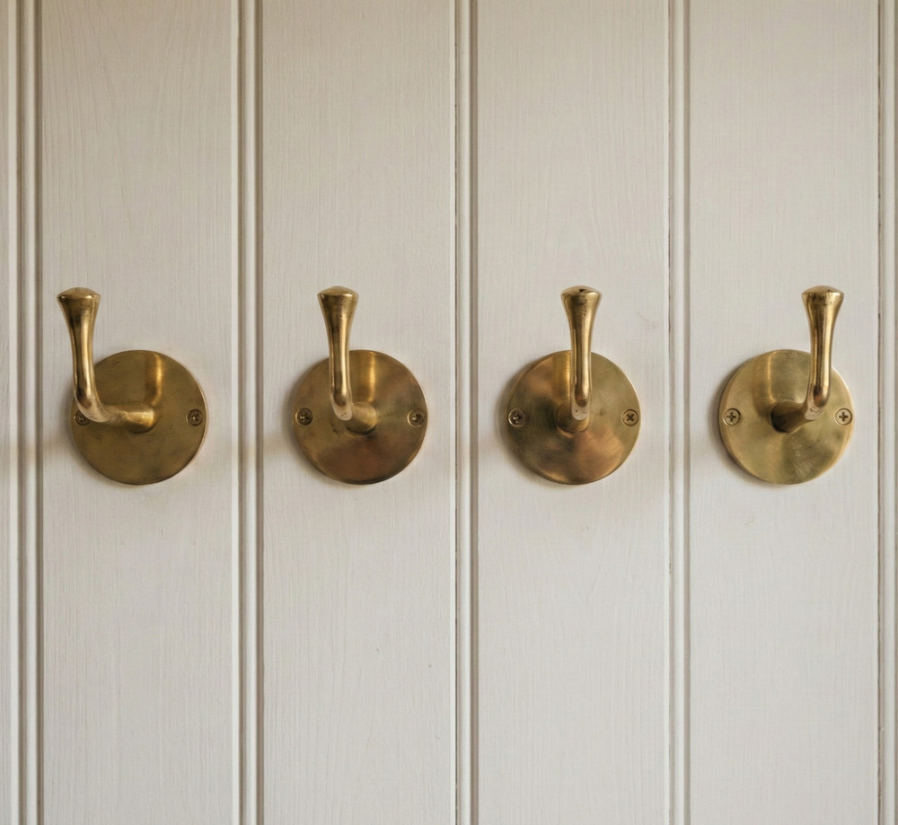 Solid Brass Wall Hook, Unlacquered Antique Finish, Rustic Towel/Coat Hook