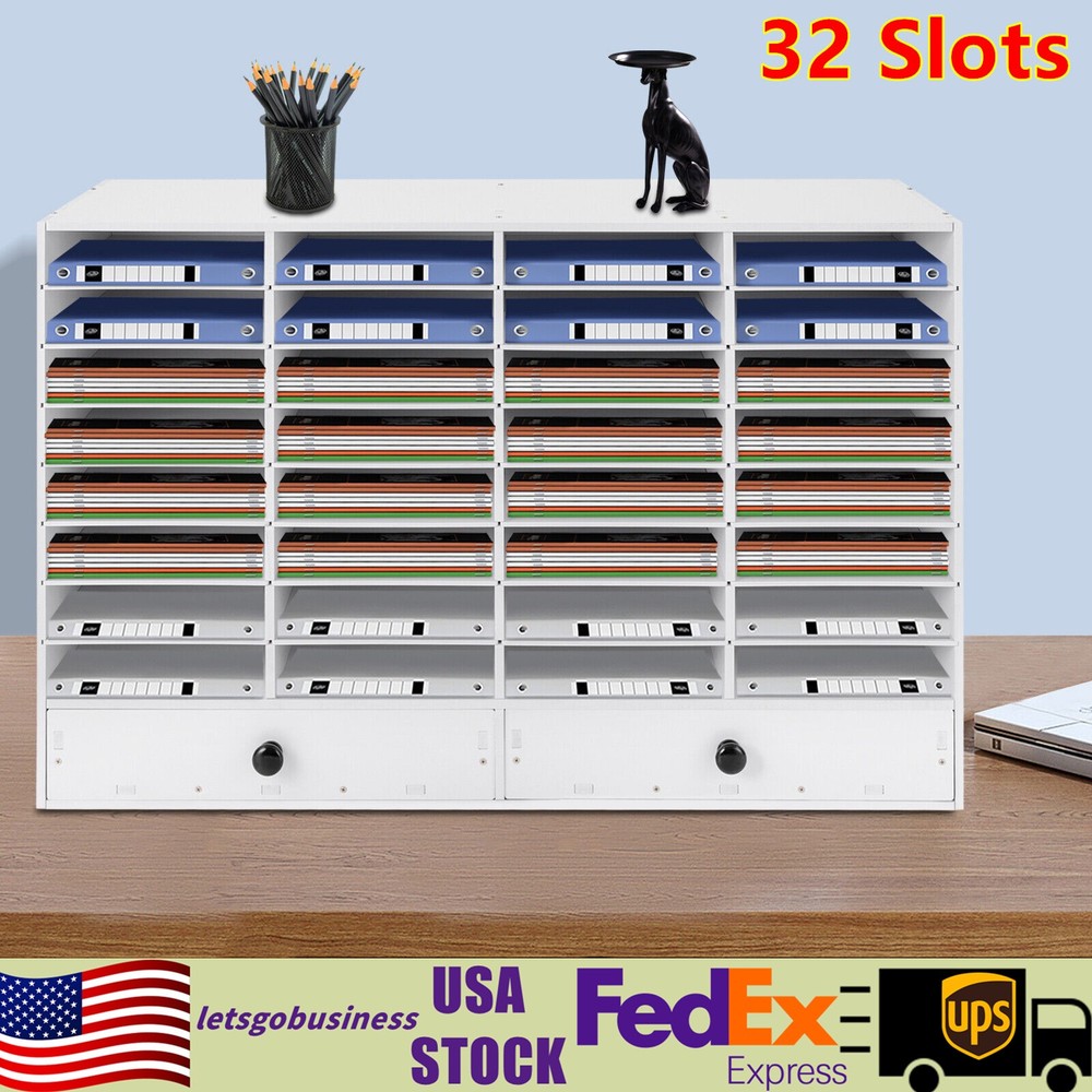 PVC Literature Organizer Adjustable File Sorter Stackable 32 Compartments White