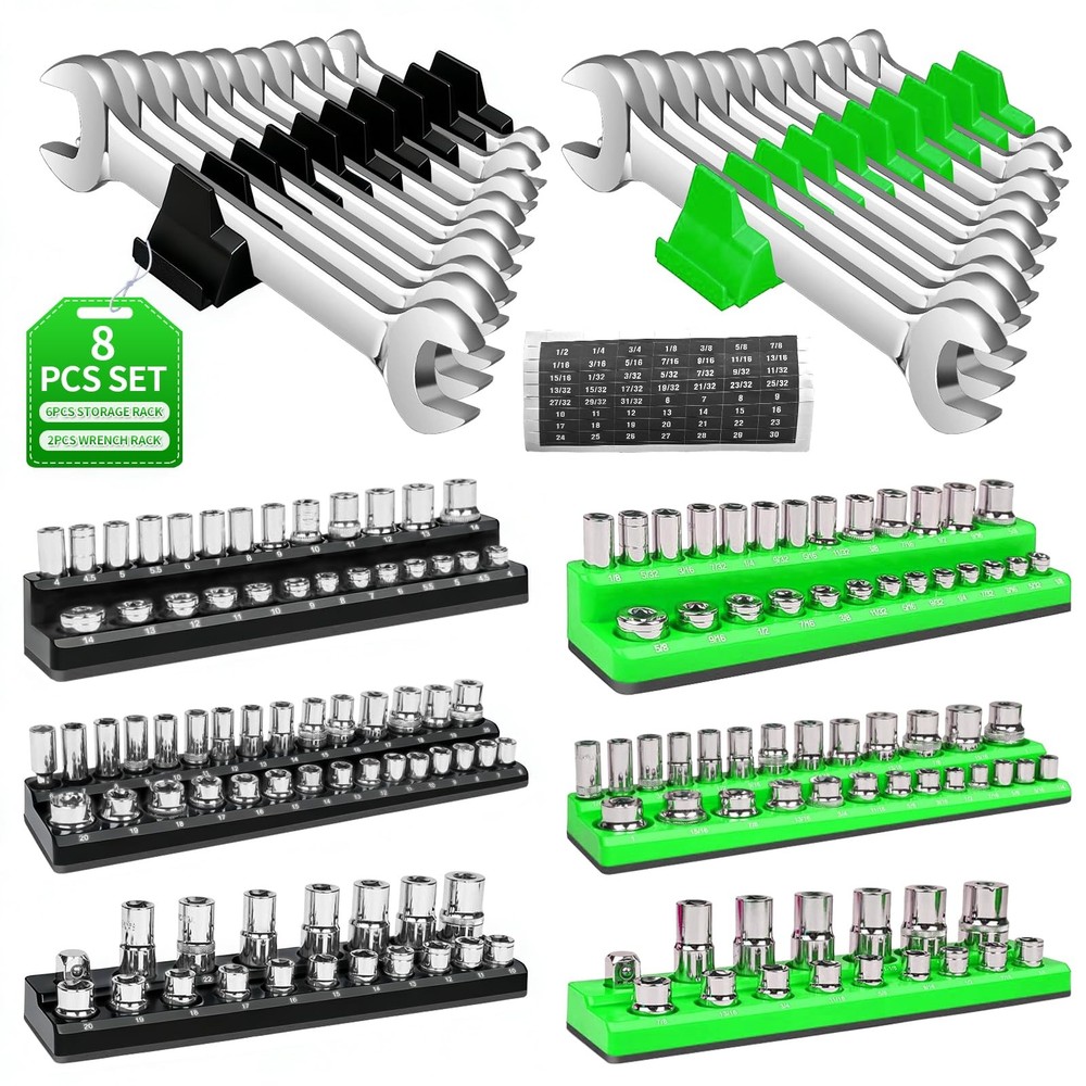 PRRPRR Magnetic Socket Organizer Set, 8PCS Socket Holder, 6 Socket Trays & 2 ...