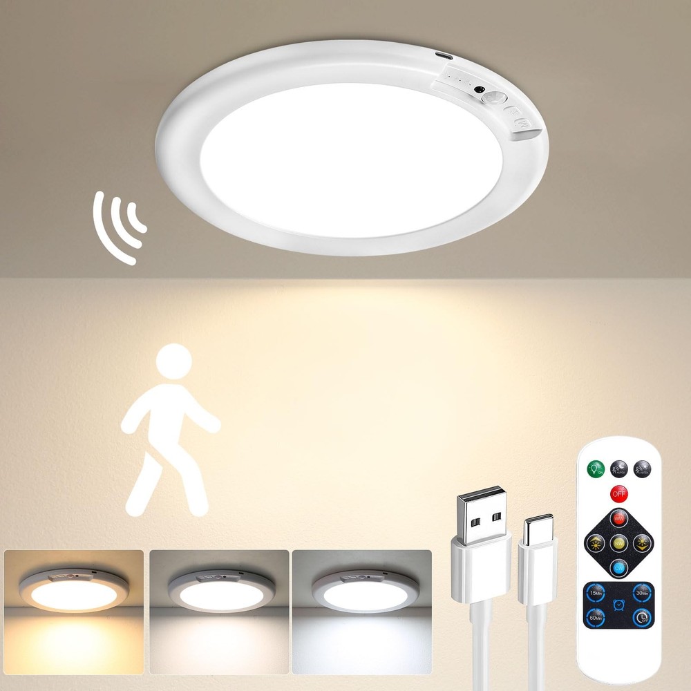 Rechargeable Motion Ceiling Light with Remote - Magnetic Wireless Ceiling Lig...