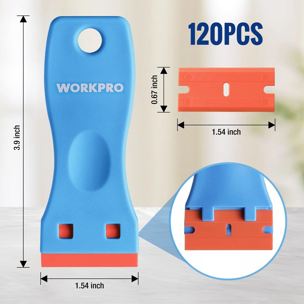 120Pcs Plastic Razor Blades 3PC Plastic Razor Blade Scraper Sticker Remover Tool