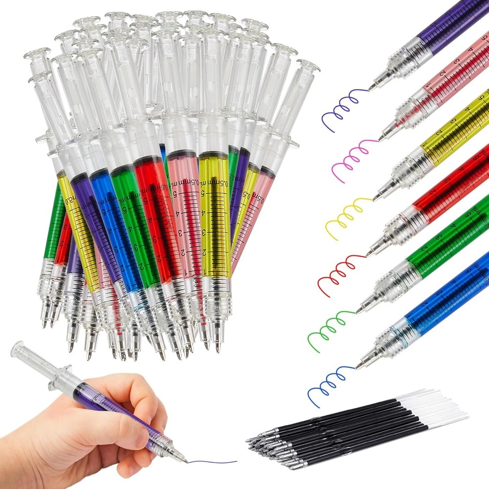 Syringe Pens Multi-Color Retractable Colored Inks Fun Pens 48 Pack