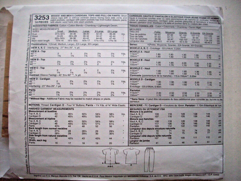 Scrubs tops tunic pants uniform pattern 3253 size small Medium Large uncut