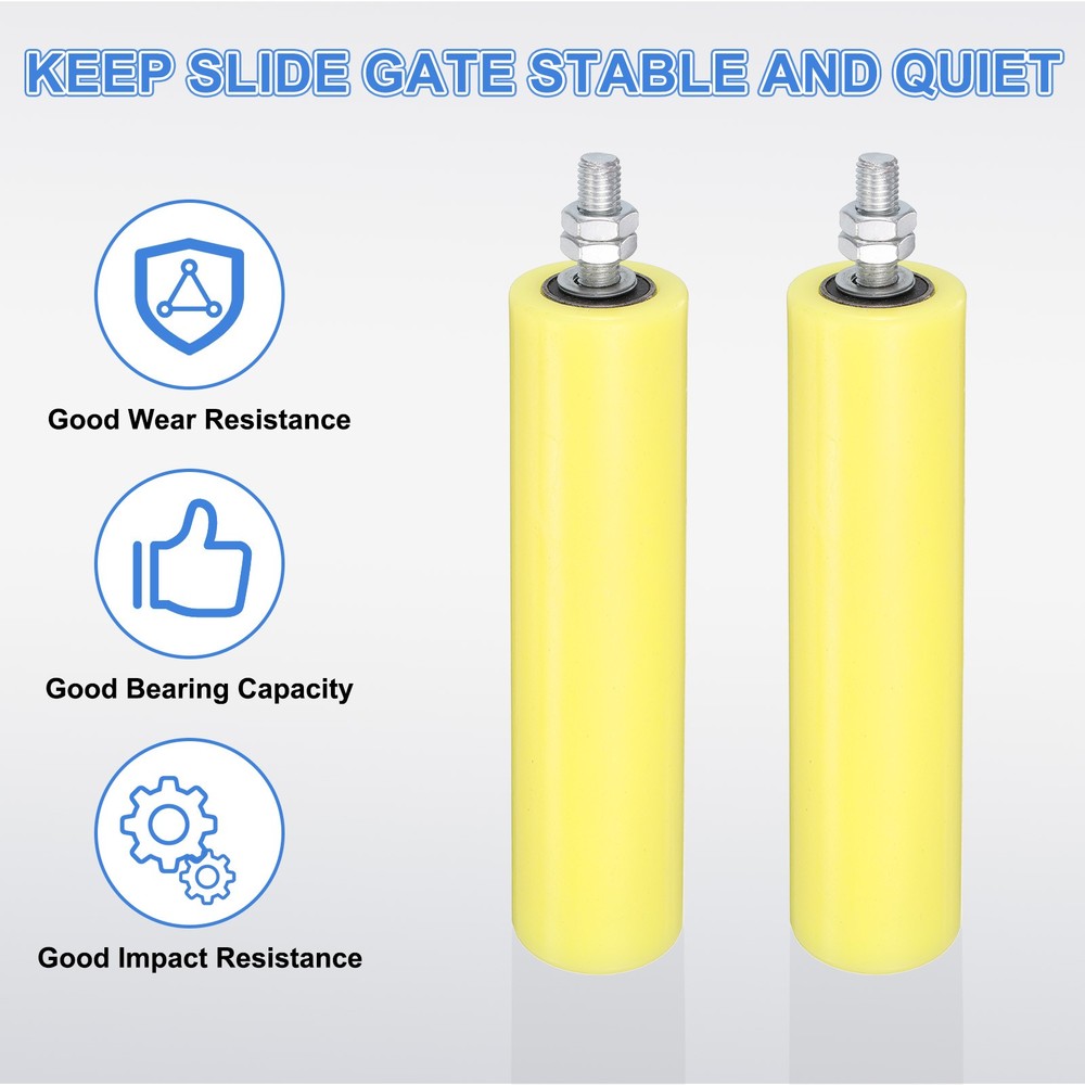 4Pcs Slide Gate Guide Roller, 6" Nylon Sliding Gate Support Assembly, Yellow