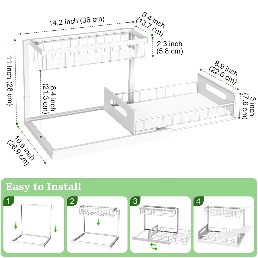 REALINN Under Sink Organizer, Pull Out Cabinet Organizer 2 Tier 1 Pack, White