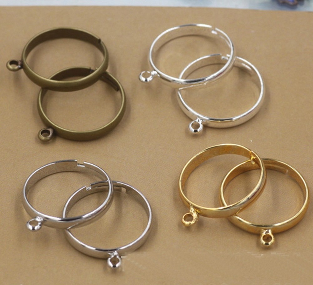 20Pcs Silver Gold Tone Brass Base Adjustable Ring Blanks With Loop Ring Making