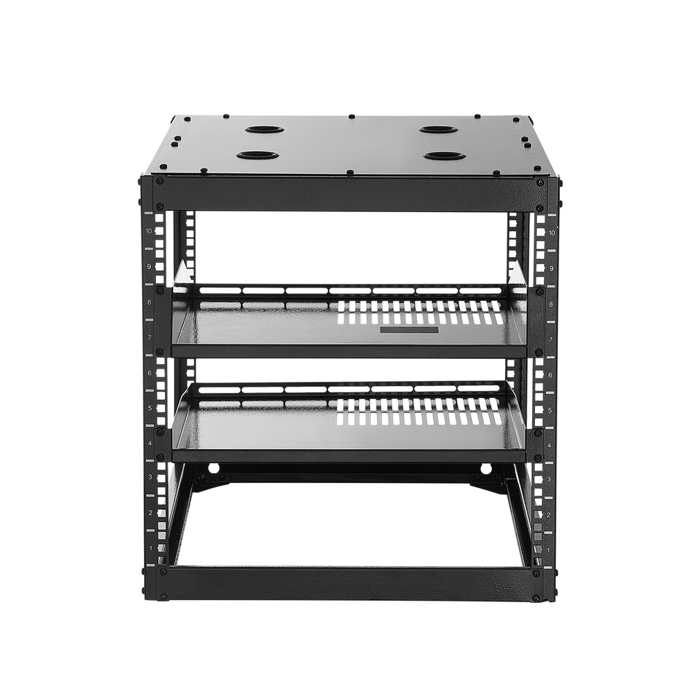 VEVOR 10U Open Frame Network Rack Wall Mounted Server Rack 4 Post with Shelves