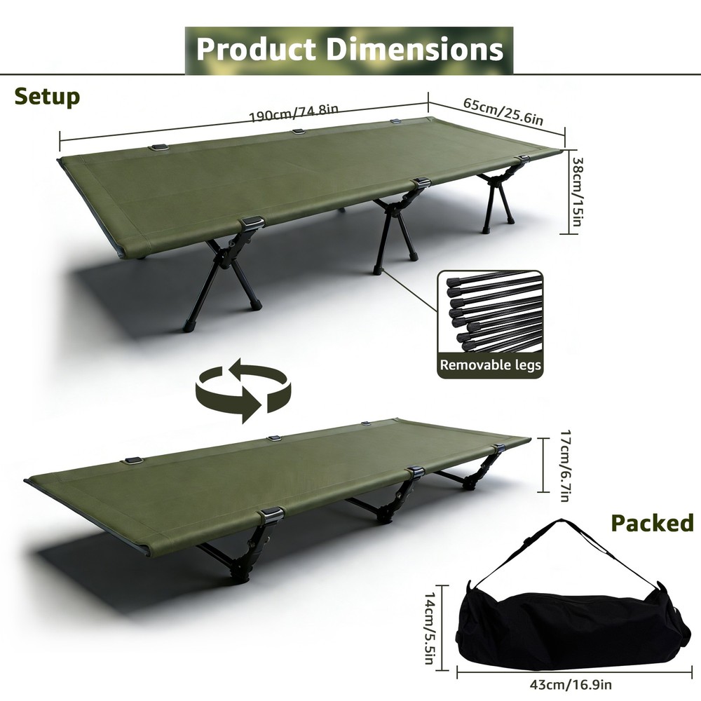 Portable Folding Camping Cot, Height Adjustable Sleeping Cot for Adults