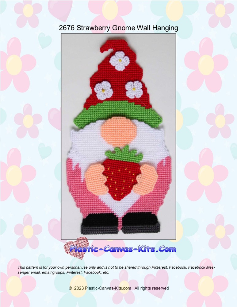 Strawberry Gnome Wall Hanging- Plastic Canvas Pattern or Kit