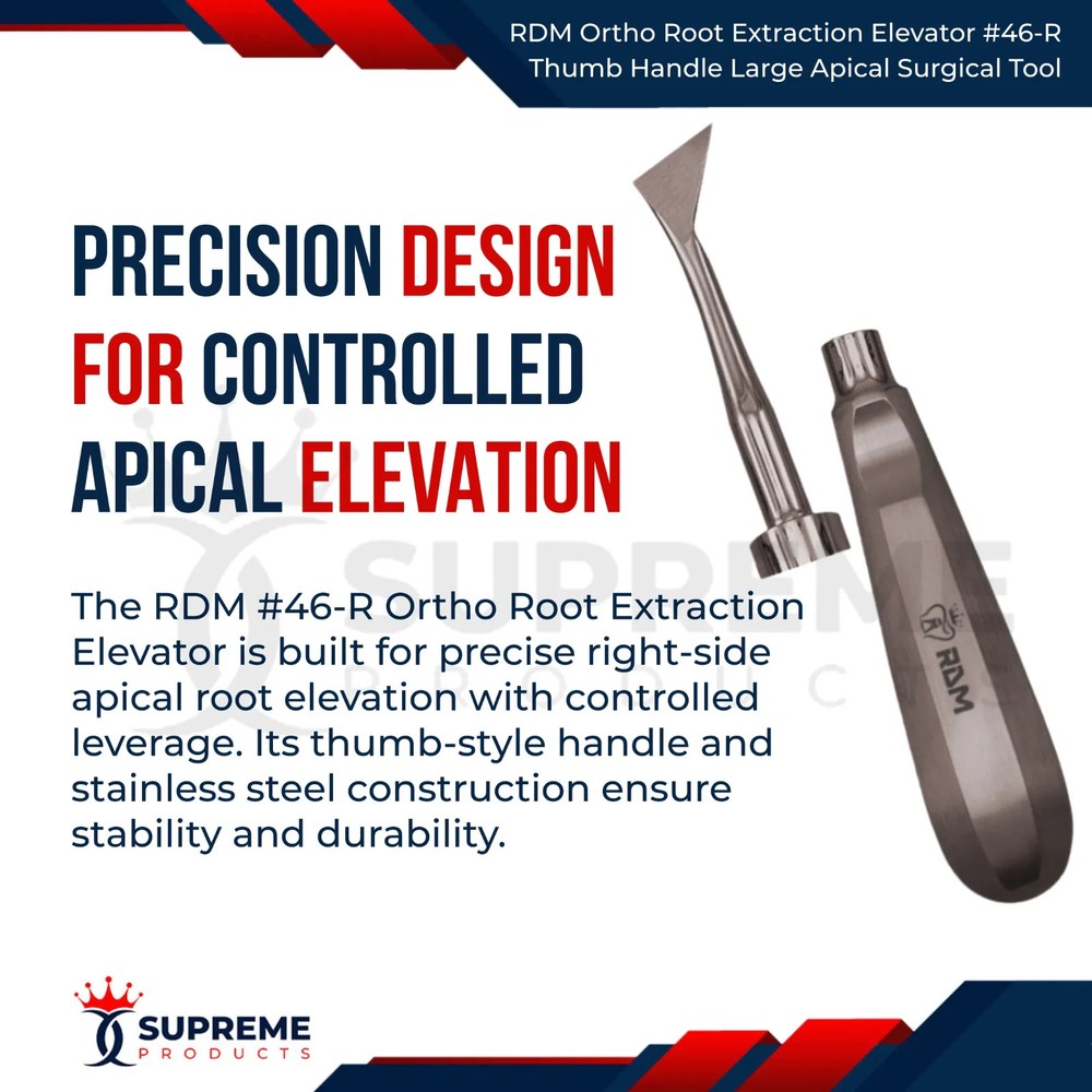 RDM Ortho Root Extraction Elevator#46L-R Thumb Handle Large Apical Surgical Tool