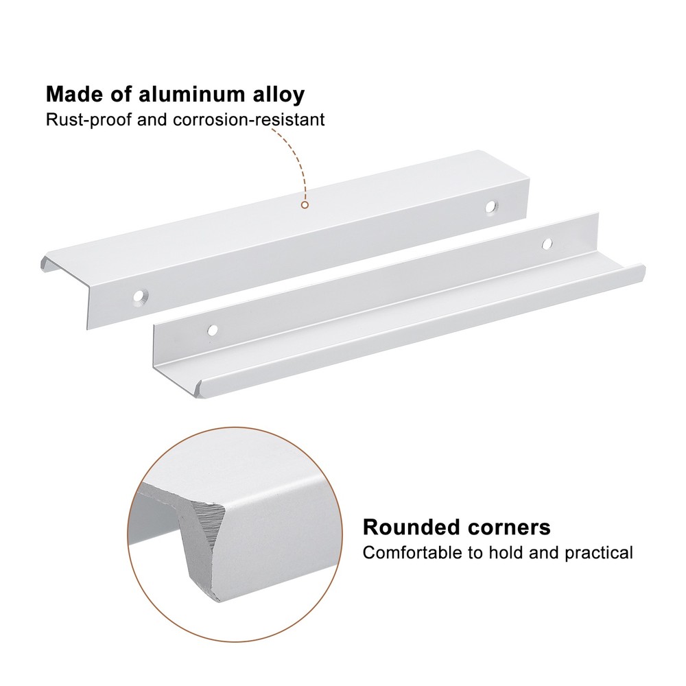 Cabinet Edge Finger Pull, 5pcs 200mm / 7.87" Hidden Cabinet Pulls, Silver