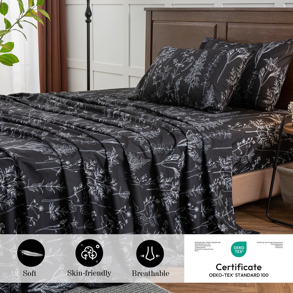 Black Sheets Queen,Deep Pocket Sheets, 1800 Thread Count Pattrn Bed Sheets So...