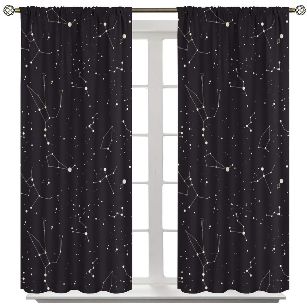 Constellation Curtains, Black Galaxy Constellations Symbol Pattern Window Tre...