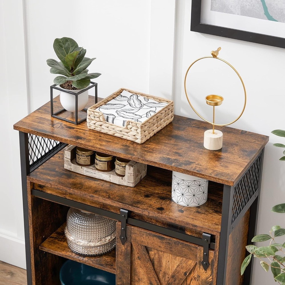Versatile Sideboard with 1 Sliding Barn Door, Adjustable Shelves, 3 Compartments