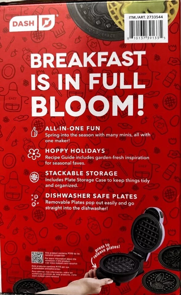 Dash Multi-Plate Mini Waffle Maker 7 removable Plates Recipie guide included