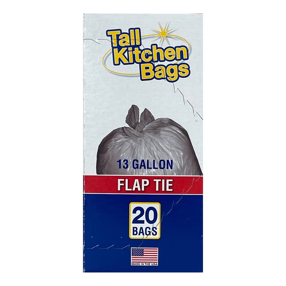 (3 Pack) Basic Kitchen Trash Bags, 13 Gallon, 20 Bags (Flap Tie)